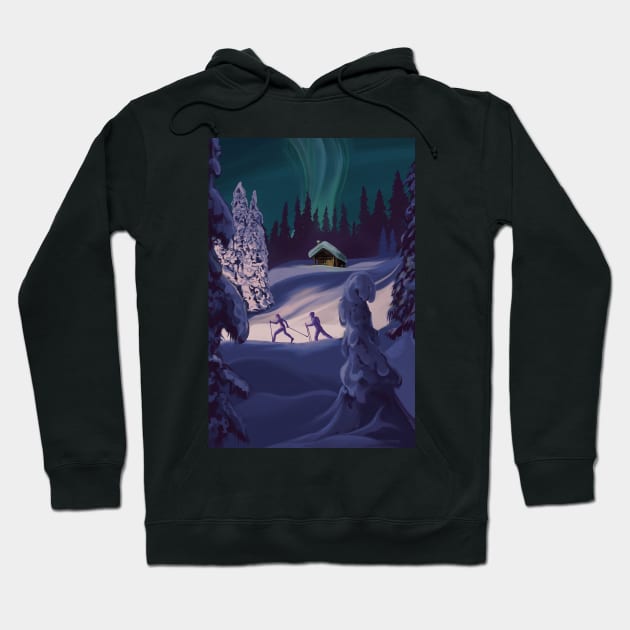 Nordic Northern Lights night ski Hoodie by SFDesignstudio